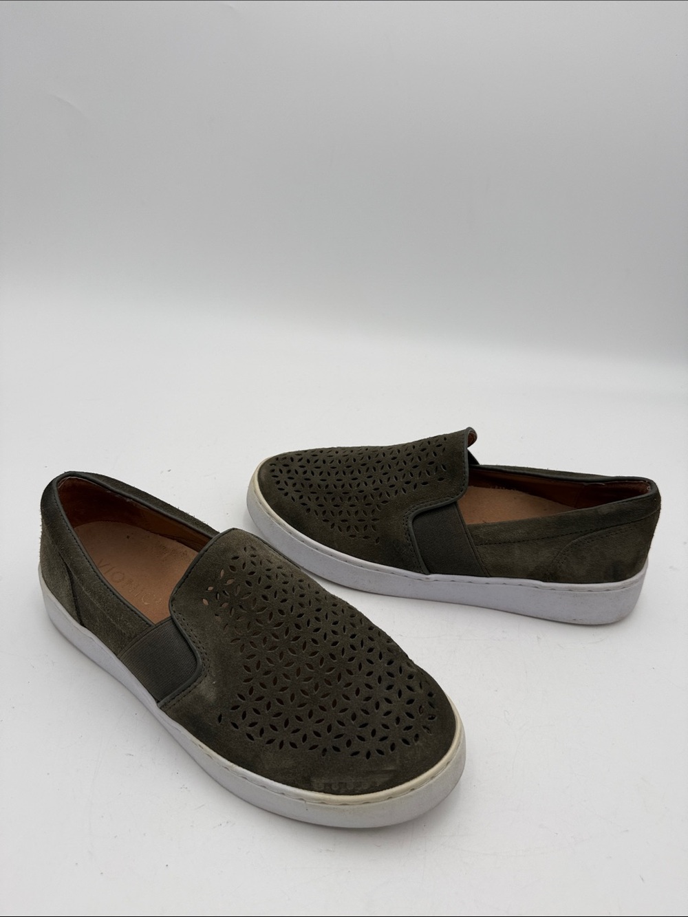 Vionic Olive Green Perforated Suede Slip-On Sneakers women 6.5 casual office